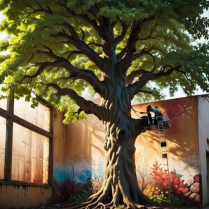 Drzewo na ścianie jako element sztuki współczesnej
