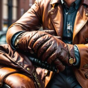 Męskie rękawiczki skórzane kolor brązowy