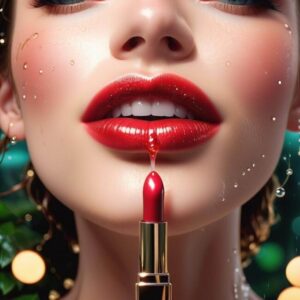 Mokre usta w makijażu wieczorowym