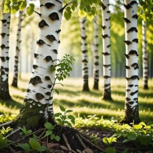 Rośliny na obszarze zrzutów liści brzozy